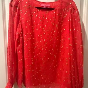 Lilly Pulitzer Red Blouse with Gold Accents
